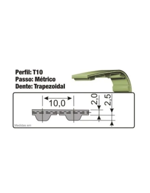 Correia Dentada T10-500-25mm Sincronizadora Poliuretano/aço
